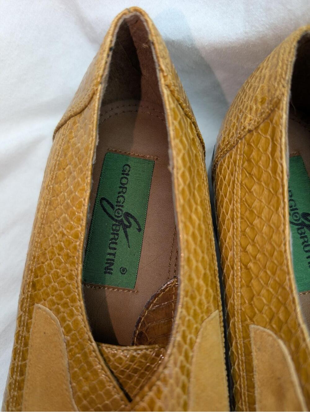 GIORGIO BRUTINI 10.5 M Gold Genuine Snake Skin Shoes Italian VINTAGE - Picture 4 of 12